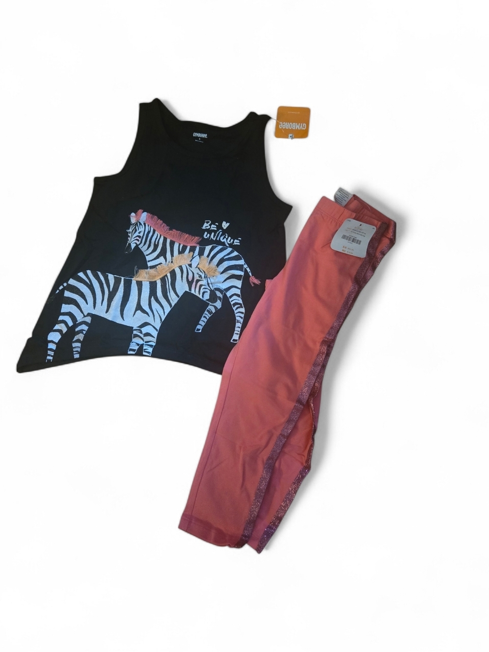 Gymboree Black Zebra Print Tank with Coral Leggings